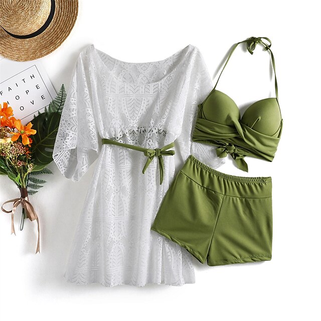 Women's Swimwear Bikini Three Piece Swimsuit Ruched Pure Color Army Green Coffee Halter Padded Bathing Suits New Vacation Modern / Spa / Padded Bras
Women's Swimwear Bikini Three Piece Swimsuit Ruched Pure Color Army Green Coffee Halter Padded Bathing Suits New Vacation Modern / Spa / Padded Bras