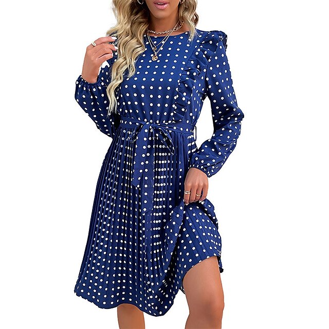 Women's A Line Dress Knee Length Dress Navy Blue Long Sleeve Polka Dot Ruffle Print Spring Summer Round Neck Stylish Casual 2022 S M L XL
Women's A Line Dress Knee Length Dress Navy Blue Long Sleeve Polka Dot Ruffle Print Spring Summer Round Neck Stylish Casual 2022 S M L XL