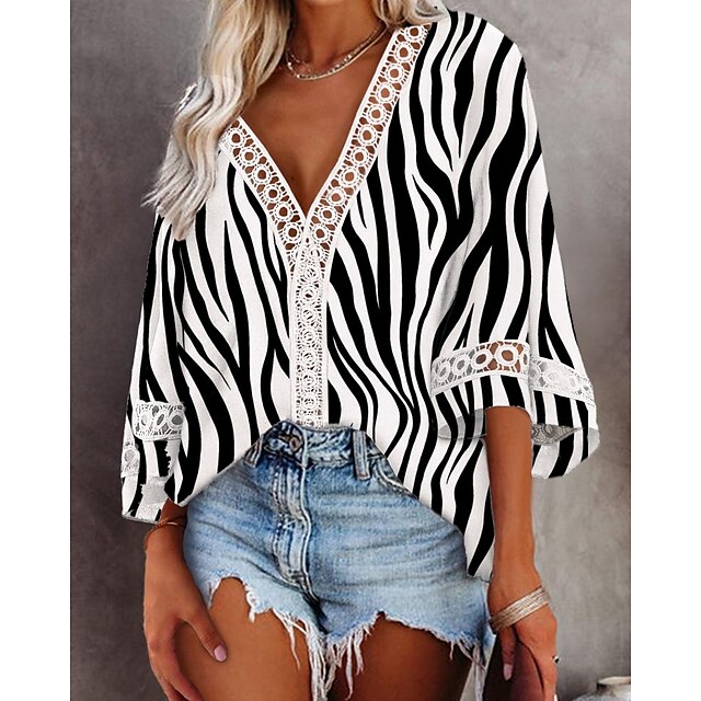 Women's Geometric Shirt Striped Lace Trims Print V Neck Casual Tops White / 3D Print
Women's Geometric Shirt Striped Lace Trims Print V Neck Casual Tops White / 3D Print