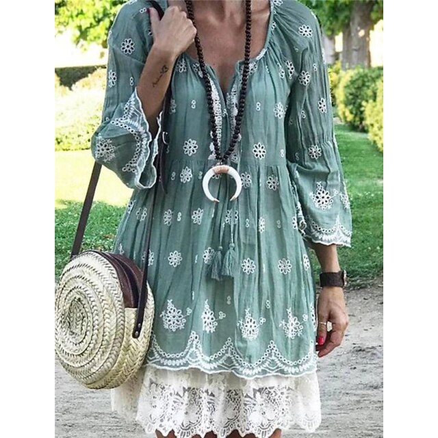 Women's Shift Dress Knee Length Dress Green 3/4 Length Sleeve Floral Lace Print Spring Summer V Neck Elegant Casual Vacation 2022 S M L XL XXL
Women's Shift Dress Knee Length Dress Green 3/4 Length Sleeve Floral Lace Print Spring Summer V Neck Elegant Casual Vacation 2022 S M L XL XXL