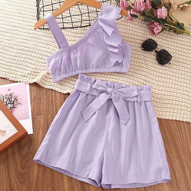 Kids Girls' Tank Shorts Clothing Set 2 Pieces Sleeveless Purple Solid Color Drawstring Ruffle Indoor Outdoor Cute Sweet Regular 4-12 Years
Kids Girls' Tank Shorts Clothing Set 2 Pieces Sleeveless Purple Solid Color Drawstring Ruffle Indoor Outdoor Cute Sweet Regular 4-12 Years