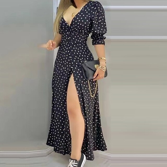 Women's A Line Dress Maxi long Dress Black Long Sleeve Polka Dot Split Print Spring Summer V Neck Stylish Casual Modern 2022 S M L XL
Women's A Line Dress Maxi long Dress Black Long Sleeve Polka Dot Split Print Spring Summer V Neck Stylish Casual Modern 2022 S M L XL