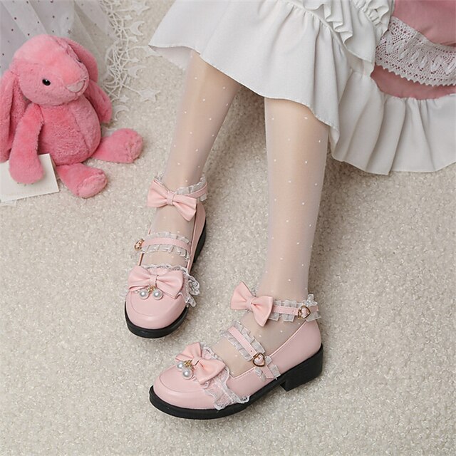 Women's Lolita Shoes Bowknot Lace Chunky Heel Round Toe Minimalism Daily PU Leather Ankle Strap Summer Solid Colored White Black Purple
Women's Lolita Shoes Bowknot Lace Chunky Heel Round Toe Minimalism Daily PU Leather Ankle Strap Summer Solid Colored White Black Purple