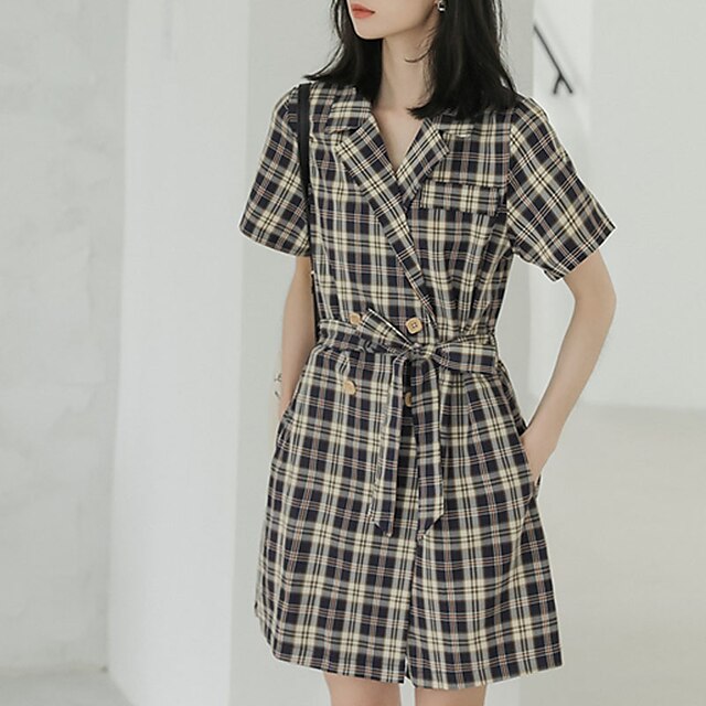 Women's Romper Lace up Button Plaid Shirt Collar Casual Street Daily Regular Fit Short Sleeve Khaki S M L Spring
Women's Romper Lace up Button Plaid Shirt Collar Casual Street Daily Regular Fit Short Sleeve Khaki S M L Spring