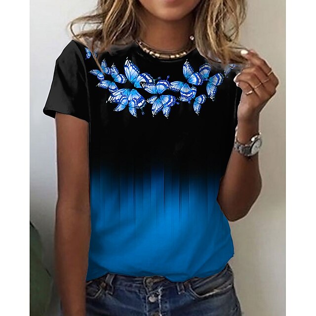 Women's Butterfly Painting T shirt Color Gradient Butterfly Print Round Neck Basic Tops Green Blue Pink / 3D Print
Women's Butterfly Painting T shirt Color Gradient Butterfly Print Round Neck Basic Tops Green Blue Pink / 3D Print