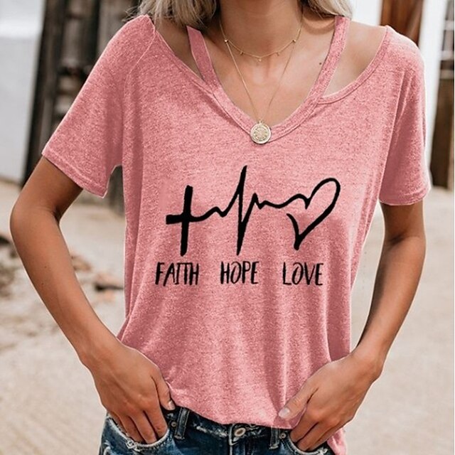Women's Painting T shirt Heart Text Cut Out Print V Neck Basic Tops Black Pink Light gray
Women's Painting T shirt Heart Text Cut Out Print V Neck Basic Tops Black Pink Light gray