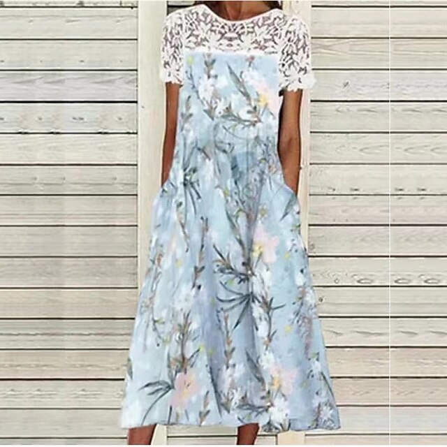 Women's A Line Dress Midi Dress Blue White Short Sleeve Floral Lace Pocket Print Spring Summer Round Neck Elegant Casual Vacation 2022 S M L XL XXL
Women's A Line Dress Midi Dress Blue White Short Sleeve Floral Lace Pocket Print Spring Summer Round Neck Elegant Casual Vacation 2022 S M L XL XXL