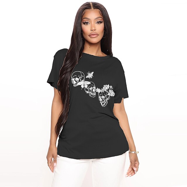 Women's T shirt Graphic Skull Print Round Neck Basic Tops 100% Cotton Green Blue White
Women's T shirt Graphic Skull Print Round Neck Basic Tops 100% Cotton Green Blue White