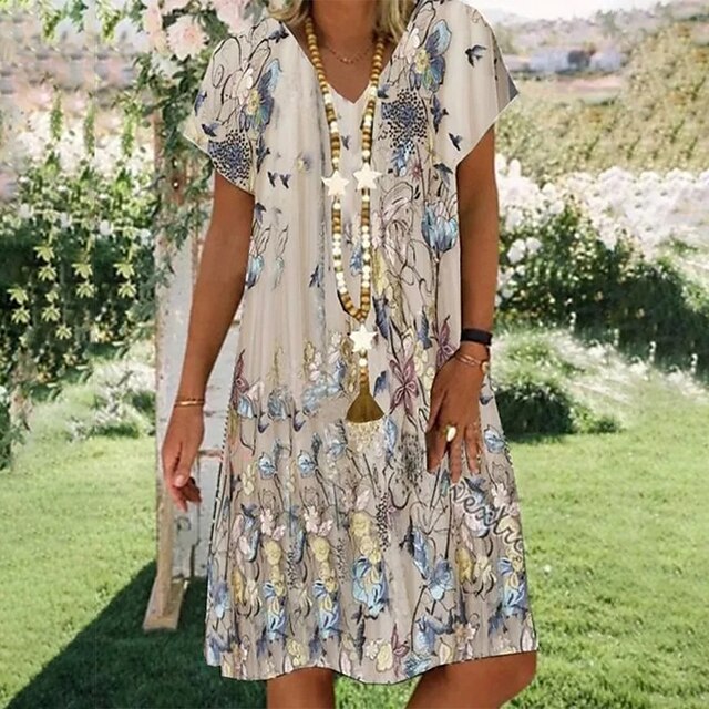 Women's Shift Dress Knee Length Dress Blue Purple Yellow Short Sleeve Floral Print Spring Summer V Neck Casual 2022 S M L XL XXL 3XL
Women's Shift Dress Knee Length Dress Blue Purple Yellow Short Sleeve Floral Print Spring Summer V Neck Casual 2022 S M L XL XXL 3XL
