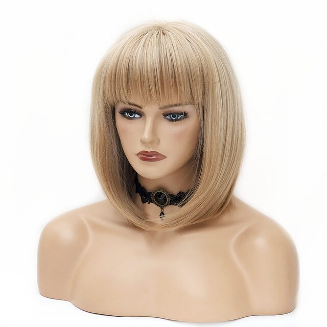 Blonde Wigs With Bangs Short Straight Bob Wig With Bangs Strawberry