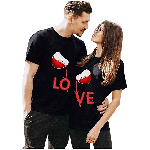 Women's Painting Couple T shirt Heart Text Print Round Neck Basic Tops White Black Wine
Women's Painting Couple T shirt Heart Text Print Round Neck Basic Tops White Black Wine