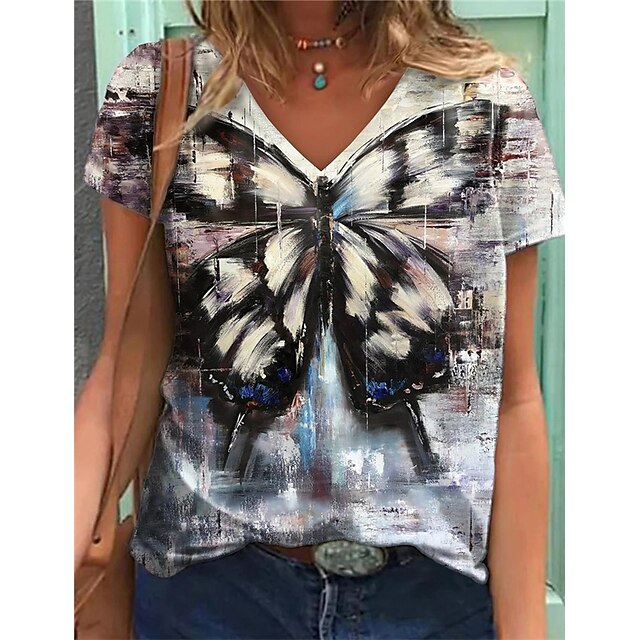 Women's Plus Size Tops T shirt Color Gradient Butterfly Print Short Sleeve Round Neck Streetwear Daily Going out Polyester Spring Summer Gray Purple
Women's Plus Size Tops T shirt Color Gradient Butterfly Print Short Sleeve Round Neck Streetwear Daily Going out Polyester Spring Summer Gray Purple