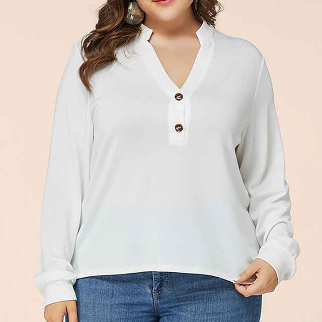 Women's Plus Size Tops Shirt Plain Button Long Sleeve V Neck Streetwear Daily Going out Polyester Spring Summer White
Women's Plus Size Tops Shirt Plain Button Long Sleeve V Neck Streetwear Daily Going out Polyester Spring Summer White