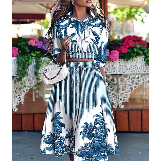 Women's Streetwear Floral Striped Casual Vacation Two Piece Set Shirt Collar Crop Top Blouse Skirt Sets Skirt Midi Skirt A-Line Skirt Print Tops
Women's Streetwear Floral Striped Casual Vacation Two Piece Set Shirt Collar Crop Top Blouse Skirt Sets Skirt Midi Skirt A-Line Skirt Print Tops