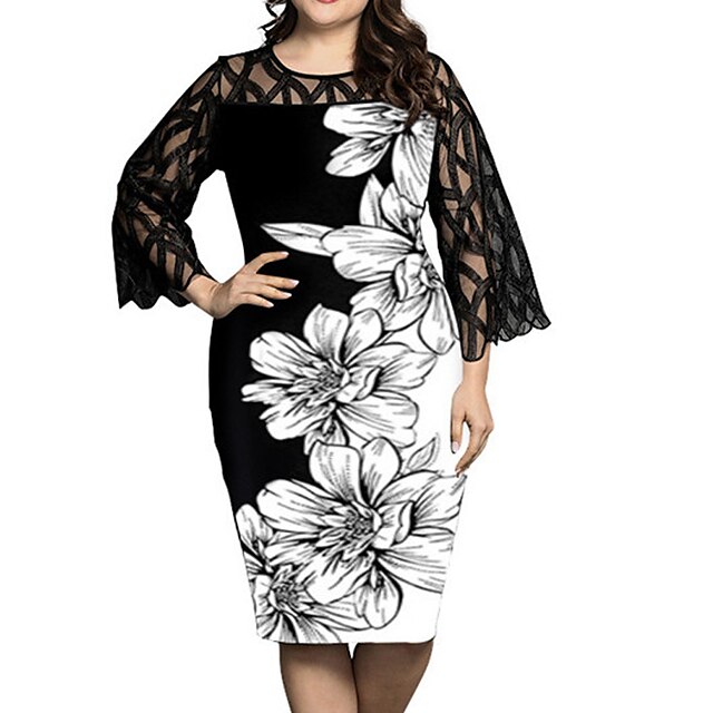 Women's Bodycon Knee Length Dress Black 3/4 Length Sleeve Floral Print Spring Summer Round Neck Stylish Work Modern 2022 L XL XXL 3XL 4XL 5XL
Women's Bodycon Knee Length Dress Black 3/4 Length Sleeve Floral Print Spring Summer Round Neck Stylish Work Modern 2022 L XL XXL 3XL 4XL 5XL