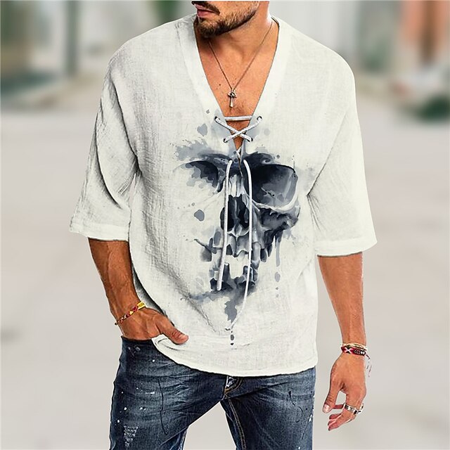 Men's Shirt 3D Print Skull V Neck Casual Daily 3D Print Drawstring 3/4 Length Sleeve Tops Casual Fashion Designer Comfortable White
Men's Shirt 3D Print Skull V Neck Casual Daily 3D Print Drawstring 3/4 Length Sleeve Tops Casual Fashion Designer Comfortable White
