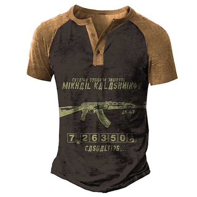 Men's Henley Shirt Tee T shirt 3D Print Graphic Color Block Weapon Plus Size Henley Daily Sports Button-Down Print Short Sleeve Tops Basic Casual Classic Designer Brown
Men's Henley Shirt Tee T shirt 3D Print Graphic Color Block Weapon Plus Size Henley Daily Sports Button-Down Print Short Sleeve Tops Basic Casual Classic Designer Brown