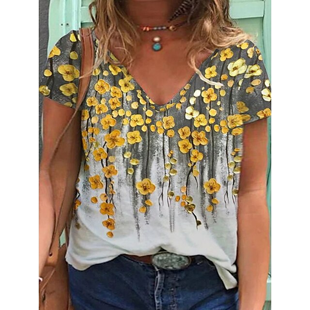 Women's Plus Size Tops T shirt Floral Print Short Sleeve V Neck Streetwear Daily Going out Cotton Spring Summer Yellow
Women's Plus Size Tops T shirt Floral Print Short Sleeve V Neck Streetwear Daily Going out Cotton Spring Summer Yellow