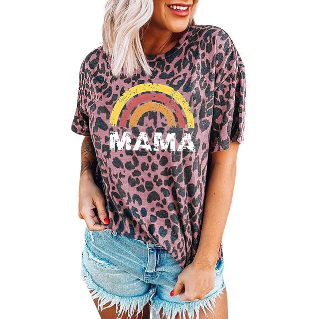 Women's Painting T shirt Rainbow Leopard Text Print Round Neck Basic Tops Green Gray Pink / 3D Print
Women's Painting T shirt Rainbow Leopard Text Print Round Neck Basic Tops Green Gray Pink / 3D Print