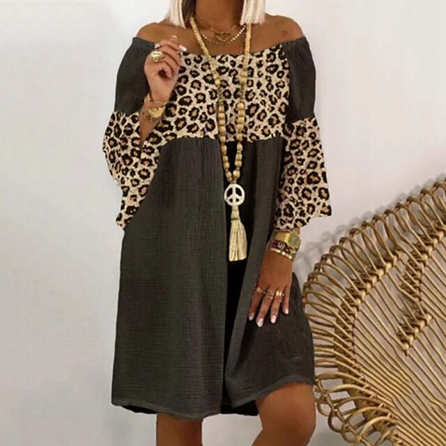 Women's Shift Dress Short Mini Dress Black 3/4 Length Sleeve Leopard Print Spring Summer Boat Neck Casual 2022 S M L XL XXL 3XL 4XL
Women's Shift Dress Short Mini Dress Black 3/4 Length Sleeve Leopard Print Spring Summer Boat Neck Casual 2022 S M L XL XXL 3XL 4XL