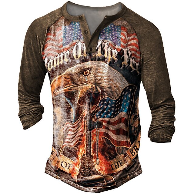 Men's Henley Shirt Tee T shirt 3D Print Graphic Eagle Plus Size Henley Casual Daily Button-Down Print Long Sleeve Tops Casual Retro Designer Military Brown
Men's Henley Shirt Tee T shirt 3D Print Graphic Eagle Plus Size Henley Casual Daily Button-Down Print Long Sleeve Tops Casual Retro Designer Military Brown