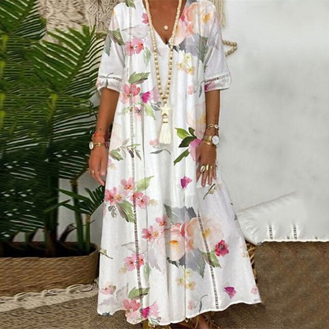Women's Shift Dress Maxi long Dress White Pink Khaki Half Sleeve Floral Print Spring Summer V Neck Elegant Vacation 2022 S M L XL XXL
Women's Shift Dress Maxi long Dress White Pink Khaki Half Sleeve Floral Print Spring Summer V Neck Elegant Vacation 2022 S M L XL XXL