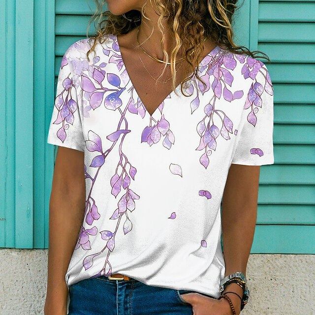 Women's Floral Theme Painting T shirt Floral Print V Neck Basic Tops Green Blue Pink / 3D Print
Women's Floral Theme Painting T shirt Floral Print V Neck Basic Tops Green Blue Pink / 3D Print