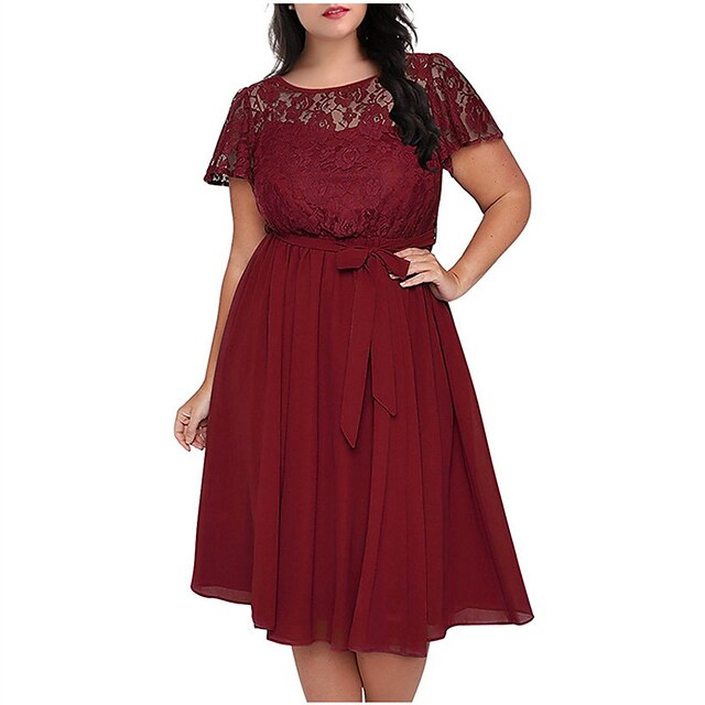 Women's Plus Size A Line Dress Solid Color Round Neck Lace Short Sleeve Spring Summer Casual Prom Dress Short Mini Dress Causal Daily Dress / Party Dress
Women's Plus Size A Line Dress Solid Color Round Neck Lace Short Sleeve Spring Summer Casual Prom Dress Short Mini Dress Causal Daily Dress / Party Dress