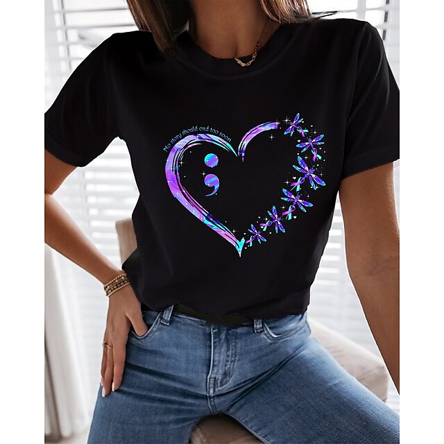 Women's Painting T shirt Heart Animal Print Round Neck Basic Tops White Black Gray
Women's Painting T shirt Heart Animal Print Round Neck Basic Tops White Black Gray