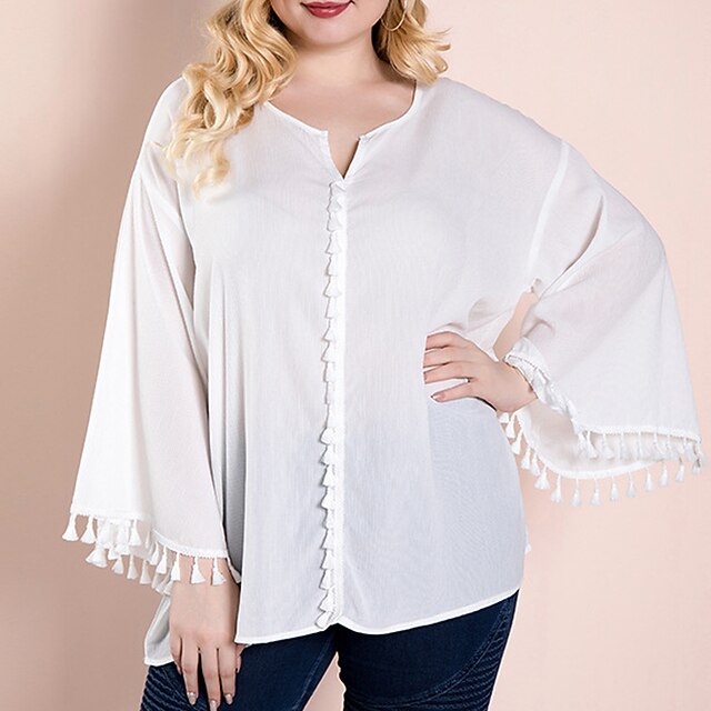 Women's Plus Size Tops T shirt Plain Tassel Long Sleeve V Neck Streetwear Daily Going out Polyester Spring Summer White
Women's Plus Size Tops T shirt Plain Tassel Long Sleeve V Neck Streetwear Daily Going out Polyester Spring Summer White