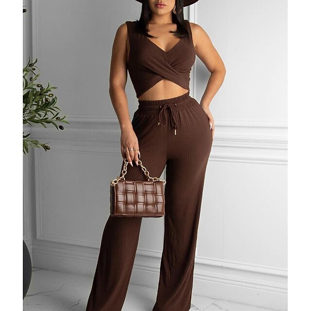 Women's Streetwear Plain Casual Vacation Two Piece Set Crop Top Tank Top Pants Sets Pant Wide leg pants Bell bottoms Drawstring Tops
Women's Streetwear Plain Casual Vacation Two Piece Set Crop Top Tank Top Pants Sets Pant Wide leg pants Bell bottoms Drawstring Tops