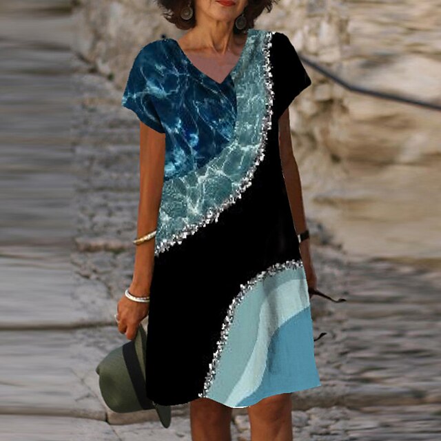 Women's Shift Dress Knee Length Dress Blue Short Sleeve Print Color Block Print Spring Summer V Neck Stylish Casual 2022 S M L XL XXL 3XL
Women's Shift Dress Knee Length Dress Blue Short Sleeve Print Color Block Print Spring Summer V Neck Stylish Casual 2022 S M L XL XXL 3XL