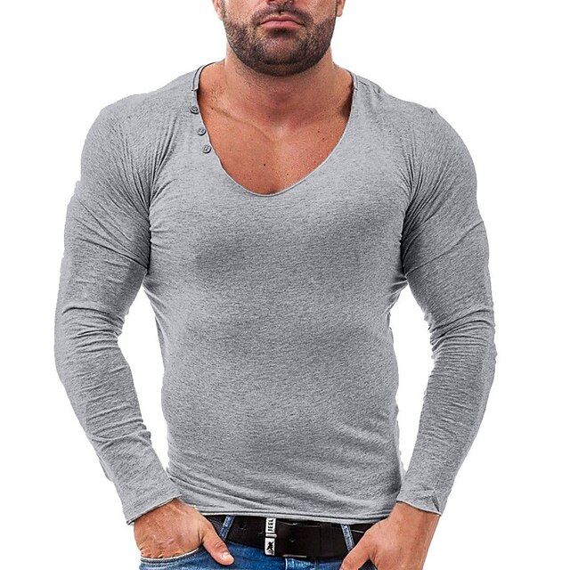 Men's T shirt Solid Colored V Neck Casual Daily Long Sleeve Tops Simple Fashion Comfortable Black Gray
Men's T shirt Solid Colored V Neck Casual Daily Long Sleeve Tops Simple Fashion Comfortable Black Gray