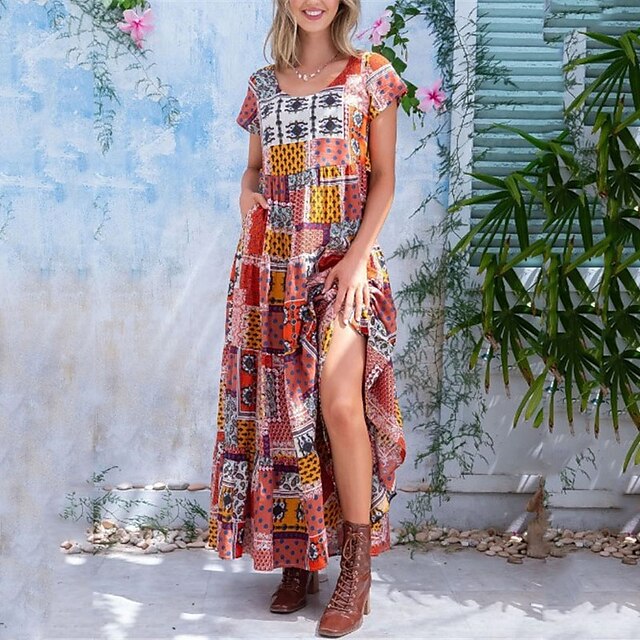 Women's Swing Dress Maxi long Dress Orange Red Short Sleeve Floral Print Spring Summer V Neck Elegant Vacation Boho 2022 S M L XL XXL
Women's Swing Dress Maxi long Dress Orange Red Short Sleeve Floral Print Spring Summer V Neck Elegant Vacation Boho 2022 S M L XL XXL