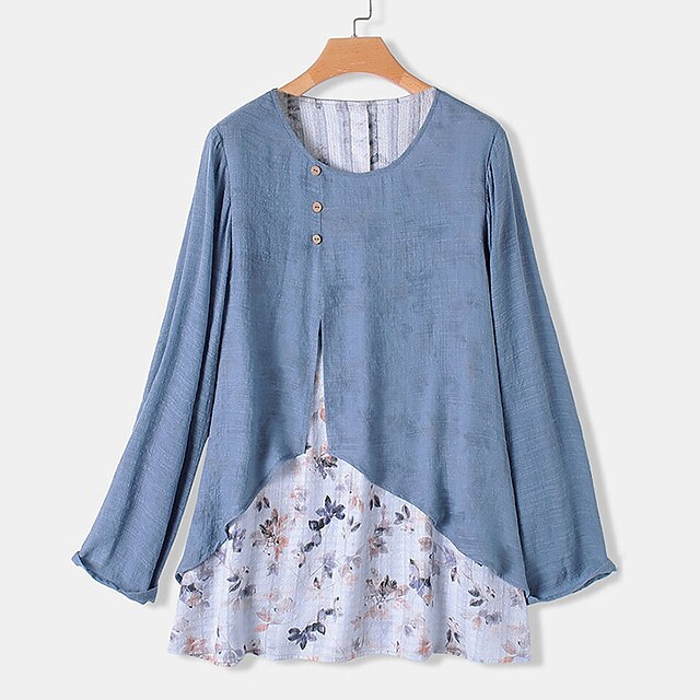 Women's Plus Size Tops Blouse Floral Fake two piece Print Long Sleeve Round Neck Streetwear Festival Daily Sports Polyester Spring Summer Green Blue
Women's Plus Size Tops Blouse Floral Fake two piece Print Long Sleeve Round Neck Streetwear Festival Daily Sports Polyester Spring Summer Green Blue
