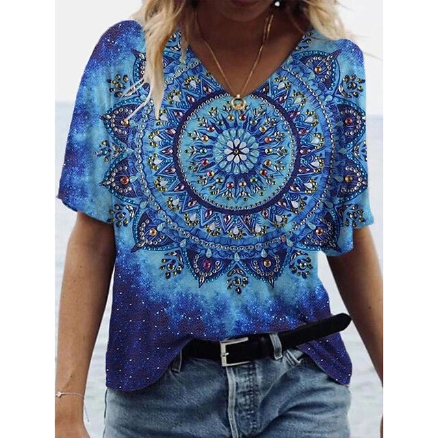 Women's Floral Theme Painting T shirt Floral Graphic Print V Neck Basic Tops Green Blue Purple / 3D Print
Women's Floral Theme Painting T shirt Floral Graphic Print V Neck Basic Tops Green Blue Purple / 3D Print