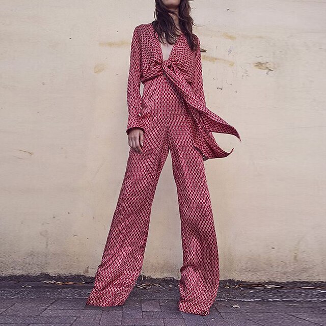 Women's Jumpsuit High Waist Lace up Houndstooth V Neck Ordinary Daily Office Straight Loose Long Sleeve Red S M L Summer
Women's Jumpsuit High Waist Lace up Houndstooth V Neck Ordinary Daily Office Straight Loose Long Sleeve Red S M L Summer