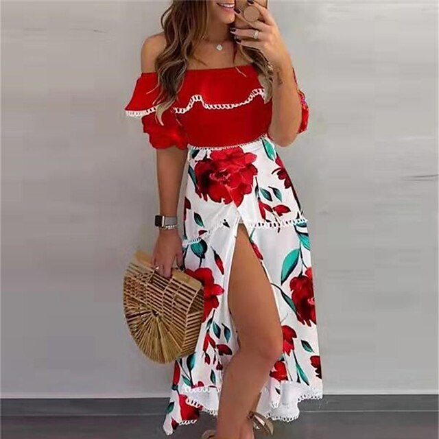 Women's A Line Dress Maxi long Dress White Orange Red Short Sleeve Floral Split Print Spring Summer Off Shoulder Elegant Vacation 2022 S M L XL
Women's A Line Dress Maxi long Dress White Orange Red Short Sleeve Floral Split Print Spring Summer Off Shoulder Elegant Vacation 2022 S M L XL