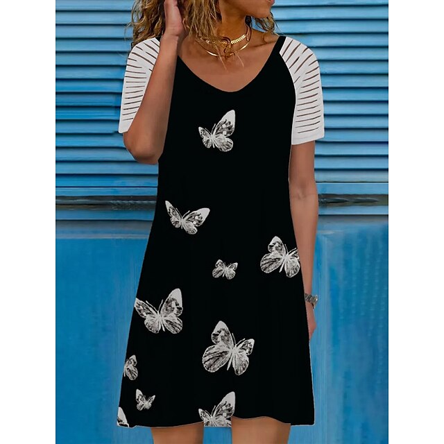Women's A Line Dress Knee Length Dress Black Short Sleeve Butterfly Print Summer V Neck Basic 2022 S M L XL XXL 3XL / 3D Print
Women's A Line Dress Knee Length Dress Black Short Sleeve Butterfly Print Summer V Neck Basic 2022 S M L XL XXL 3XL / 3D Print