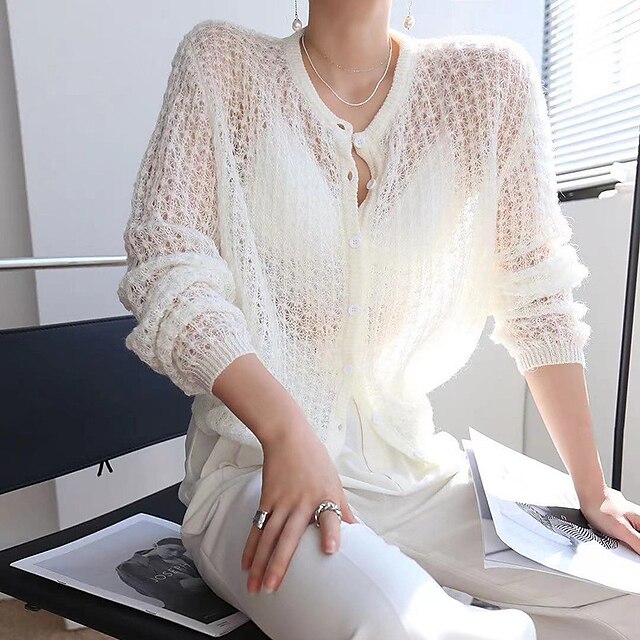 Women's Cardigan Knitted Button Pure Color Stylish Elegant Casual Long Sleeve Sweater Cardigans Crew Neck Spring Summer White
Women's Cardigan Knitted Button Pure Color Stylish Elegant Casual Long Sleeve Sweater Cardigans Crew Neck Spring Summer White