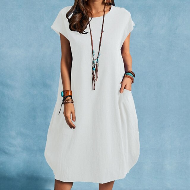 Women's A Line Dress Knee Length Dress Blue White Black Dark Blue Dark Gray Short Sleeve Pure Color Pocket Spring Summer Crew Neck Work Casual 2022 S M L XL XXL
Women's A Line Dress Knee Length Dress Blue White Black Dark Blue Dark Gray Short Sleeve Pure Color Pocket Spring Summer Crew Neck Work Casual 2022 S M L XL XXL