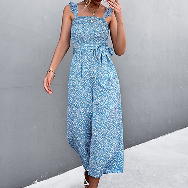 Women's Jumpsuit Backless Lace up Floral Square Neck Casual Casual Daily Straight Regular Fit Sleeveless Blue Black S M L Spring
Women's Jumpsuit Backless Lace up Floral Square Neck Casual Casual Daily Straight Regular Fit Sleeveless Blue Black S M L Spring