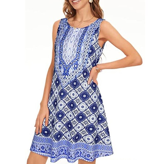 Women's Casual Dress Short Mini Dress Blue White Beige Sleeveless Floral Pocket Print Spring Summer Round Neck Stylish Casual 2022 S M L XL XXL 3XL
Women's Casual Dress Short Mini Dress Blue White Beige Sleeveless Floral Pocket Print Spring Summer Round Neck Stylish Casual 2022 S M L XL XXL 3XL