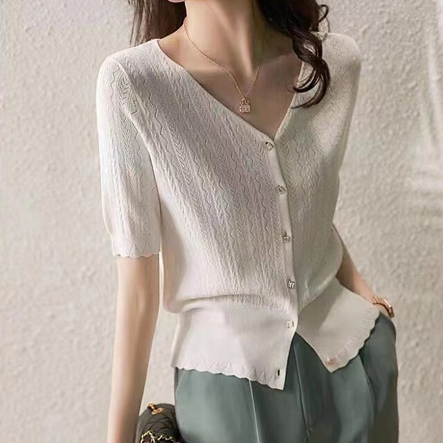 Women's Cardigan Knitted Pure Color Stylish Casual Short Sleeves Sweater Cardigans V Neck Spring Summer White Black
Women's Cardigan Knitted Pure Color Stylish Casual Short Sleeves Sweater Cardigans V Neck Spring Summer White Black