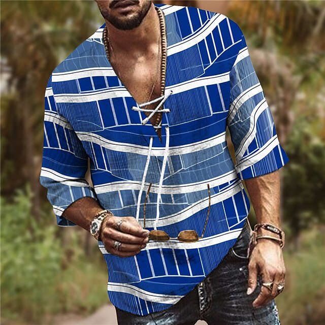Men's Shirt 3D Print Striped V Neck Casual Daily 3D Print Drawstring 3/4 Length Sleeve Tops Casual Fashion Designer Comfortable Blue / Sports
Men's Shirt 3D Print Striped V Neck Casual Daily 3D Print Drawstring 3/4 Length Sleeve Tops Casual Fashion Designer Comfortable Blue / Sports