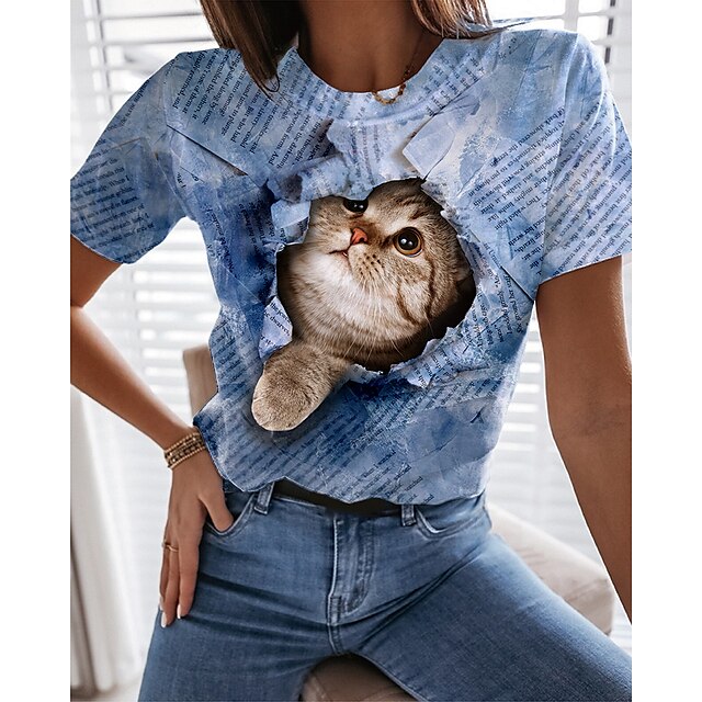 Women's 3D Cat Painting T shirt Cat 3D Print Round Neck Basic Tops Green Blue Gray
Women's 3D Cat Painting T shirt Cat 3D Print Round Neck Basic Tops Green Blue Gray
