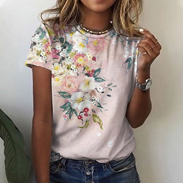 Women's Floral Theme Abstract Painting T shirt Floral Print Round Neck Basic Tops Pink / 3D Print
Women's Floral Theme Abstract Painting T shirt Floral Print Round Neck Basic Tops Pink / 3D Print