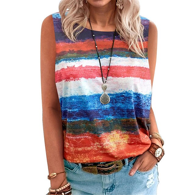 Women's Tank Top Vest Striped Print Round Neck Casual Streetwear Tops Green Blue Gray
Women's Tank Top Vest Striped Print Round Neck Casual Streetwear Tops Green Blue Gray