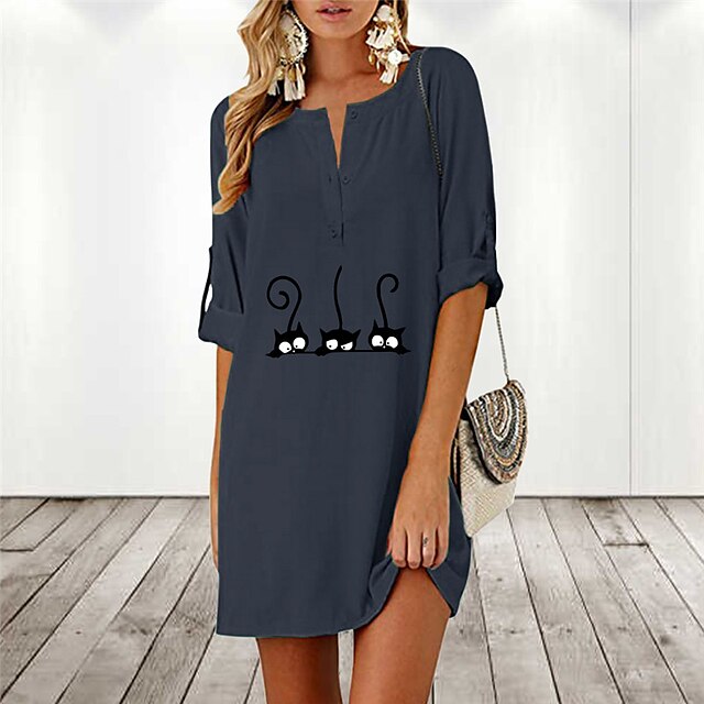 Women's Shift Dress Short Mini Dress Black Gray Navy Blue Half Sleeve Cat Animal Print Spring Summer V Neck Stylish Casual Modern 2022 S M L XL XXL
Women's Shift Dress Short Mini Dress Black Gray Navy Blue Half Sleeve Cat Animal Print Spring Summer V Neck Stylish Casual Modern 2022 S M L XL XXL