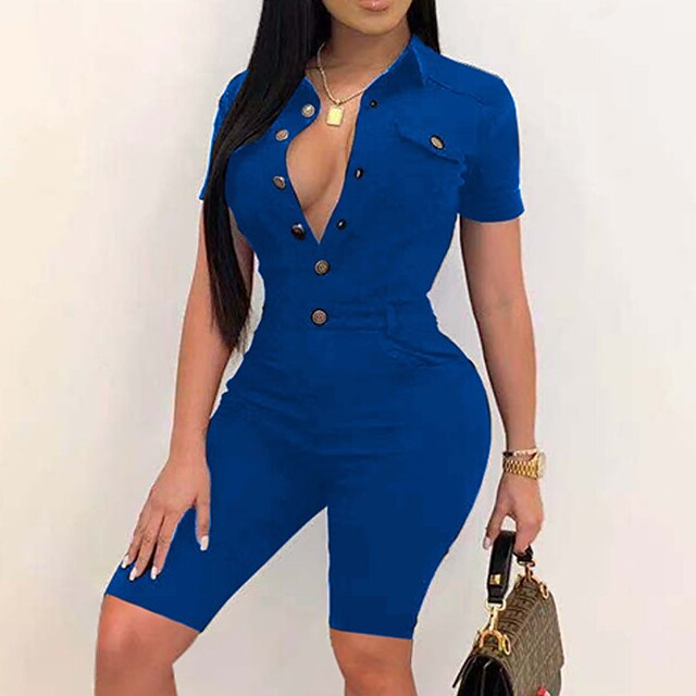 Women's Romper Pocket Button Solid Color Shirt Collar Active Home Street Regular Fit Short Sleeve Blue Black Red S M L Spring
Women's Romper Pocket Button Solid Color Shirt Collar Active Home Street Regular Fit Short Sleeve Blue Black Red S M L Spring